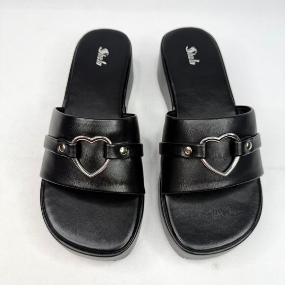 New Shein Black Heart Platform Slides 7 - Picture 1 of 9